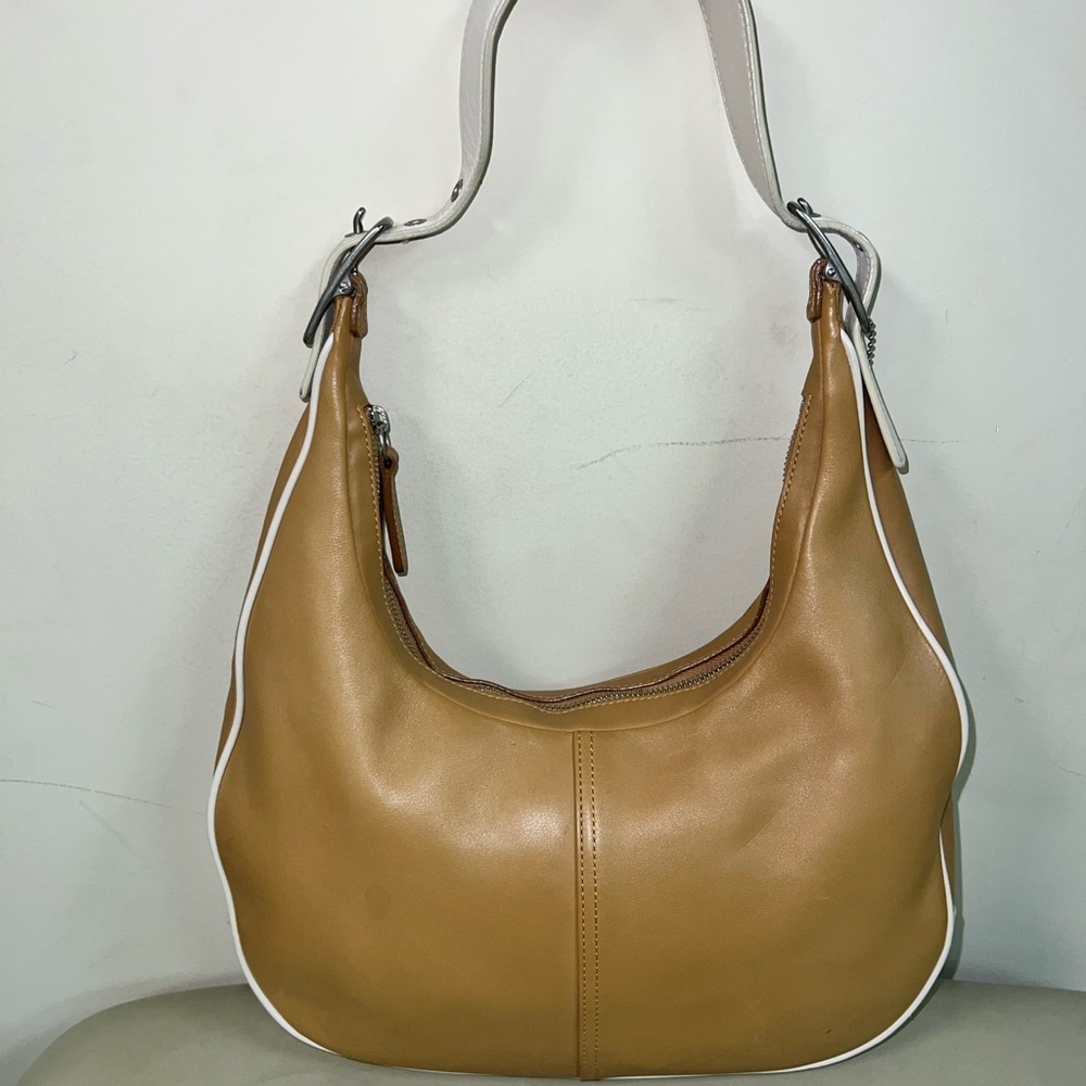 Coach Leather Hobo Shoulder Bag – Tan with Cream Trim - Picture 5 of 7